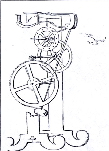 Часы с маятником Галилея на рисунке В. Вивиани. (Le opere di Galileo Galilei, v. XIX.)