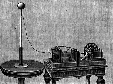 Приёмная установка с грозоотметчиком А. С. Попова (1896 г.)