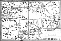 Карта маршрутов Н. М. Пржевальского