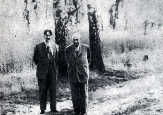 Академик     А.   Ф.   Иоффе    и И.   В.  Курчатов,  1955 г.