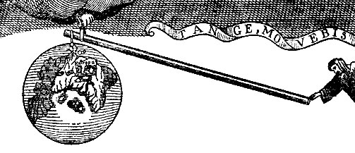 Рис.20. 'Архимед рычагом поднимает Землю' (гравюра из книги Варионьона (1787)) о механике)