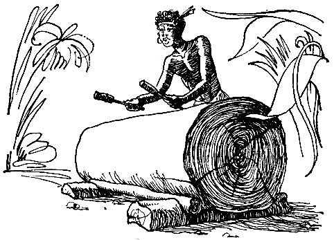 Рис.135. Туземец, переговаривающийся с помощью барабанного 'телеграфа'